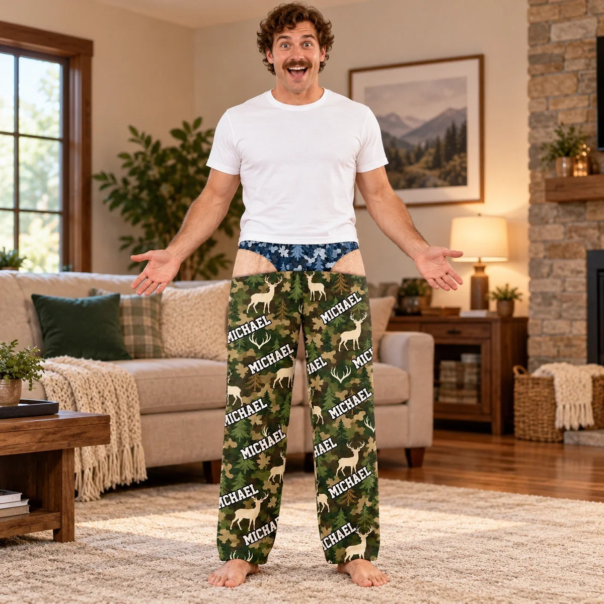Custom Name Deer Camouflage Gifts for Men - Personalized Pajamas