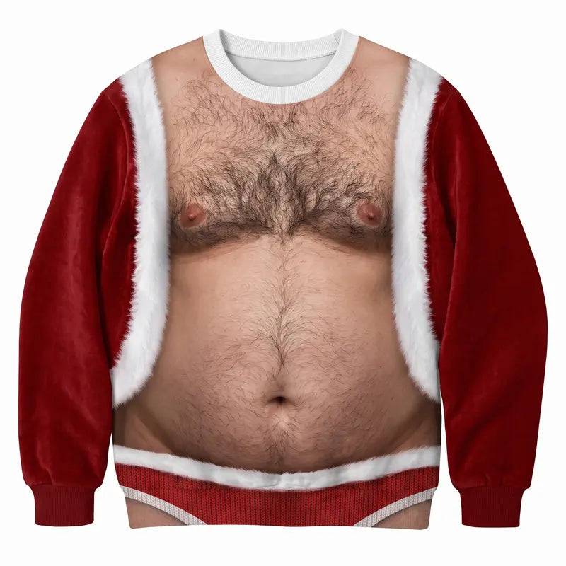 Santa Dad Bod Christmas Crewneck – Custom Skin Tone Novelty Print Sweatshirt