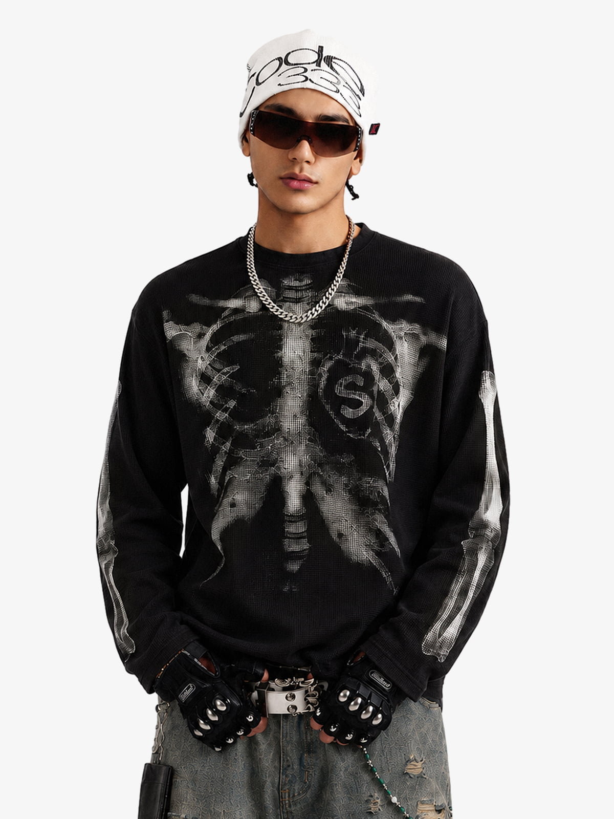 Skeleton Graphic Waffle Sweatshirt