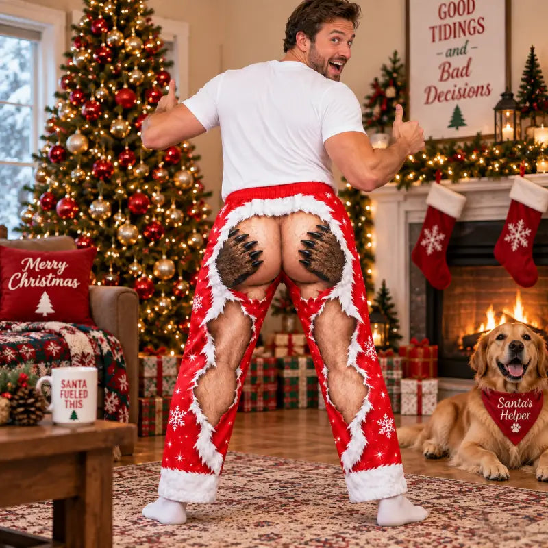 Funny Monster Claw Christmas Pajama Pants – Faux Ripped Illusion Print