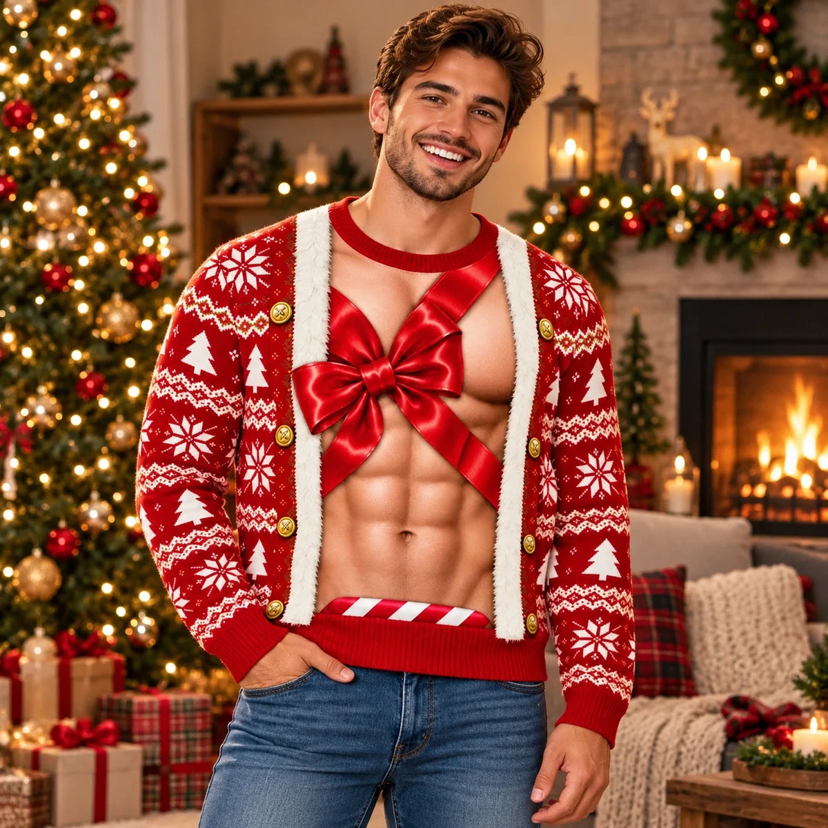 Custom Christmas Bow Couple Gifts - Personalized Ugly Sweatshirt