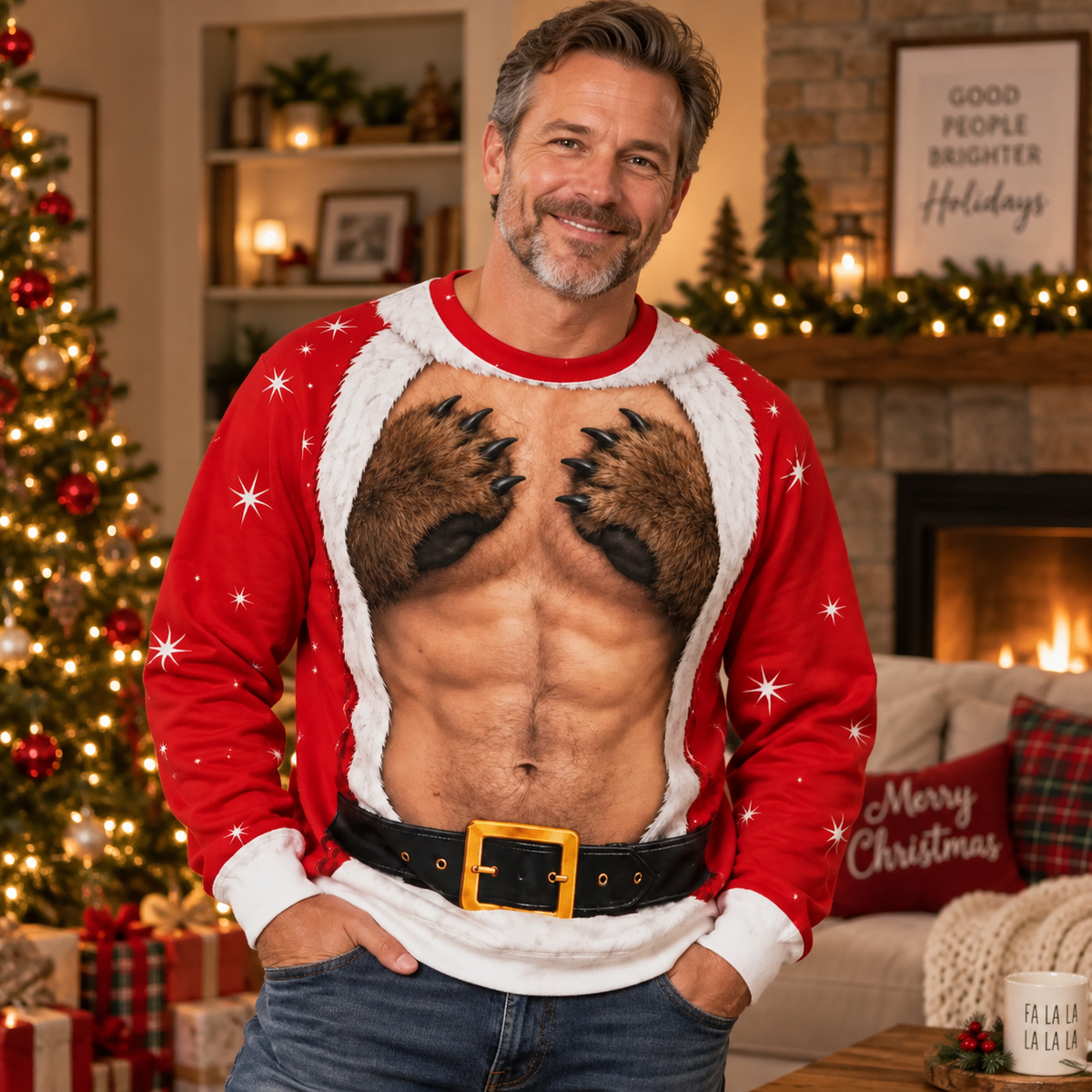 Bear Paw Santa Christmas Crewneck – Custom Skin Tone Print