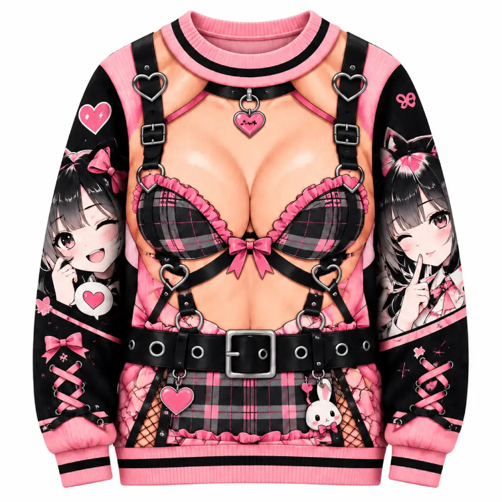 Kawaii Anime Christmas Sweater – Cute & Naughty 3D Illusion Print