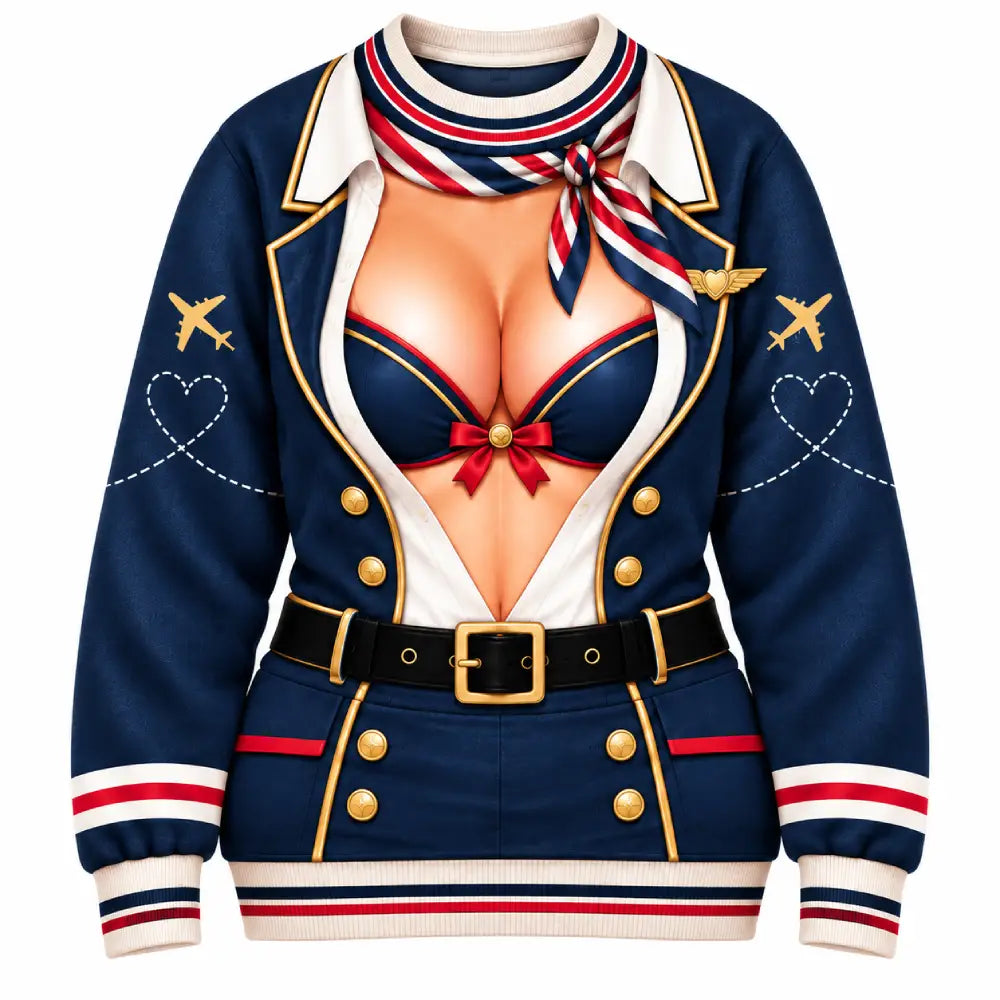 Naughty Flight Attendant Christmas Sweater – Funny 3D Illusion Print