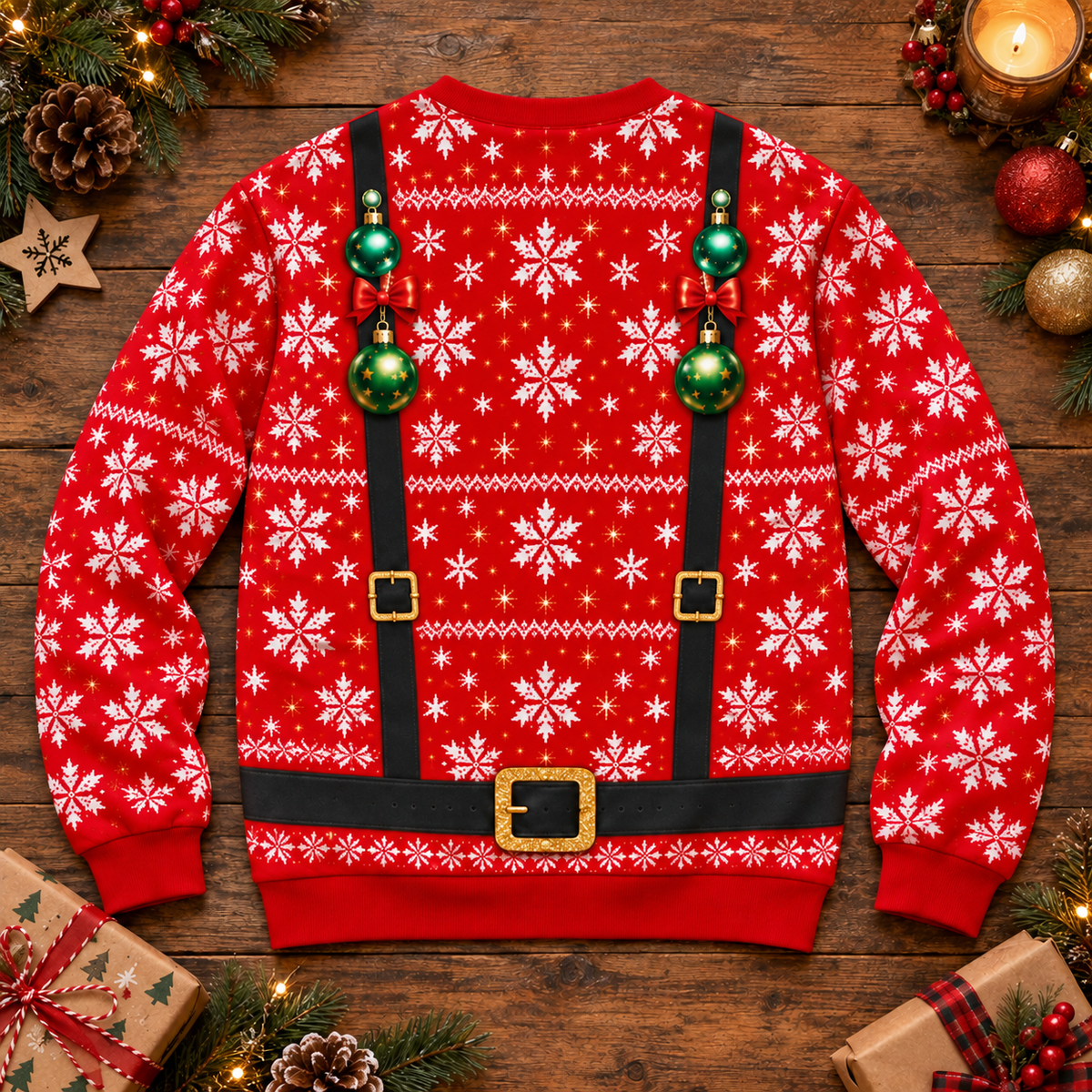 Funny Santa Couple Body Illusion Christmas Sweaters – Matching His & Hers Holiday Party Knitwear