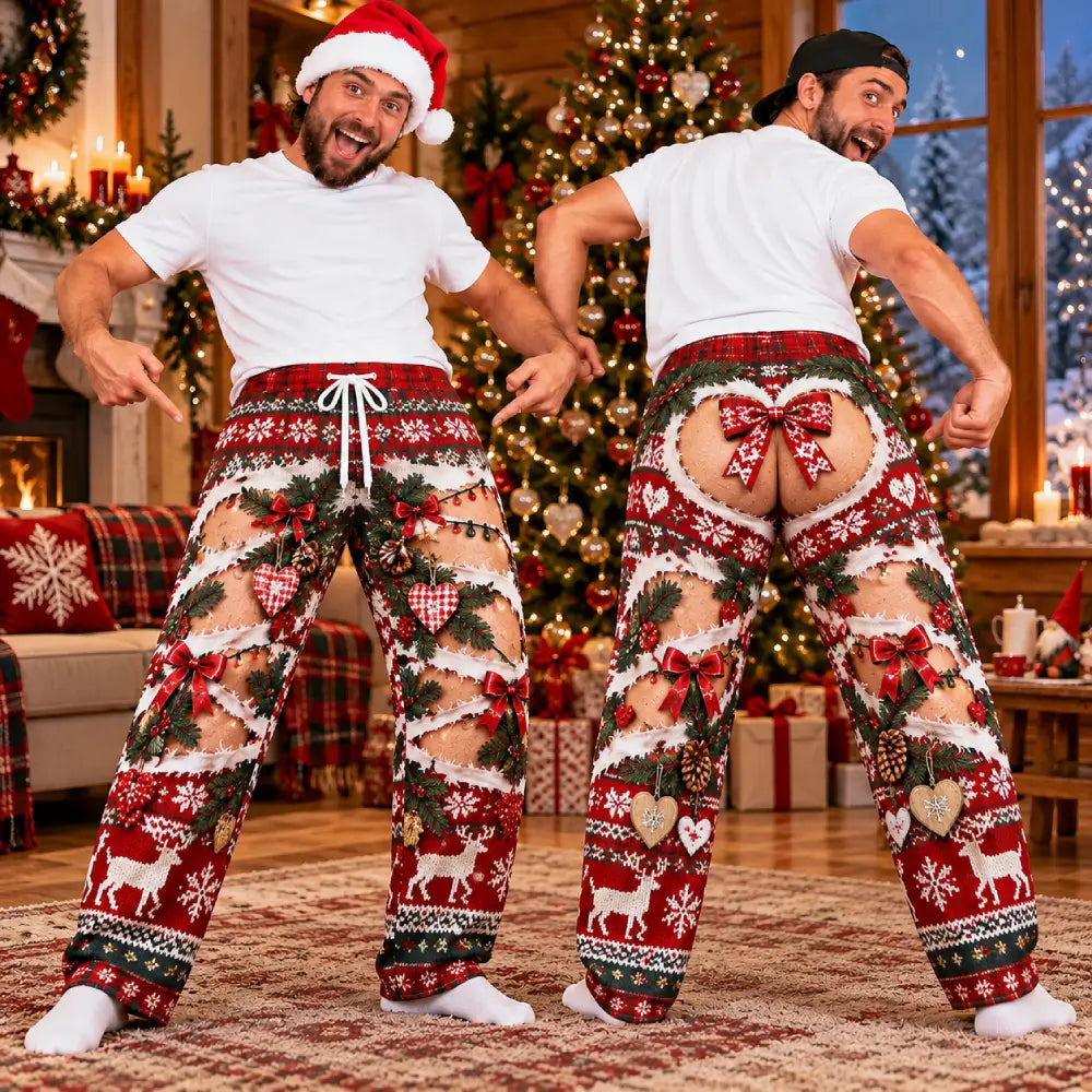 Men's Funny Christmas Pajama Pants – 3D Printed Ripped-Look Holiday Lounge Pants