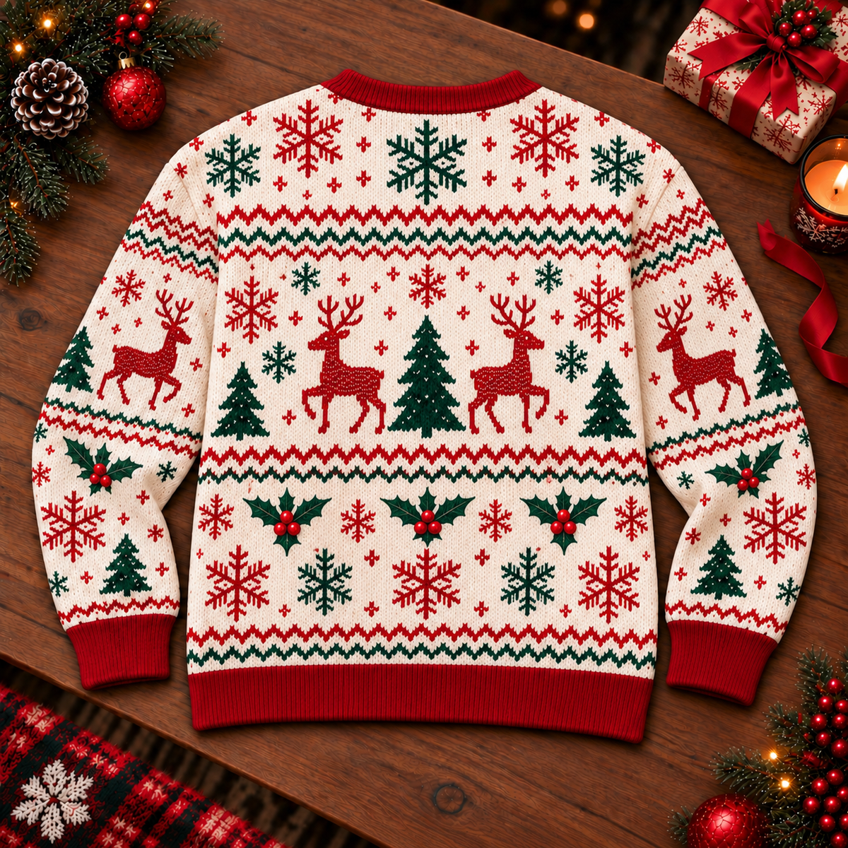 Custom Skin Tone Christmas Sweater – Plaid Bustier Bow Print