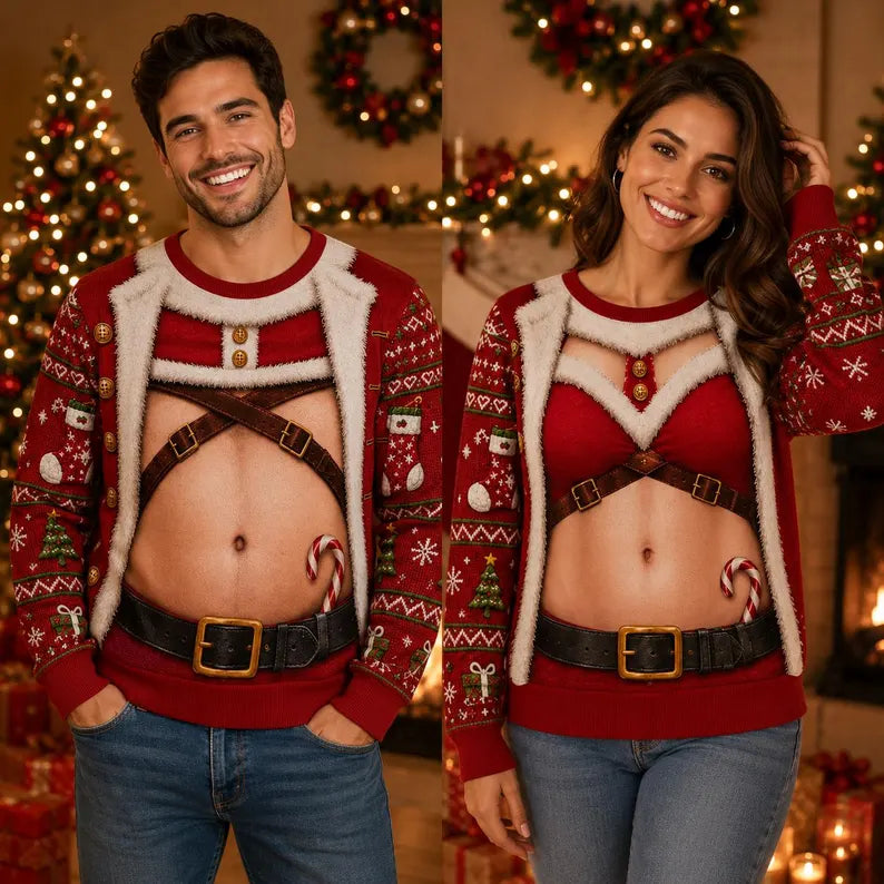 Custom Skin Tone Santa Body Ugly Christmas Sweater – Funny Holiday Party Sweatshirt
