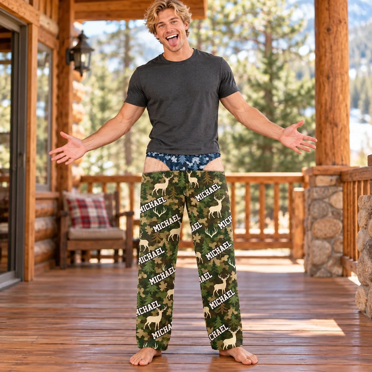 Custom Name Deer Camouflage Gifts for Men - Personalized Pajamas