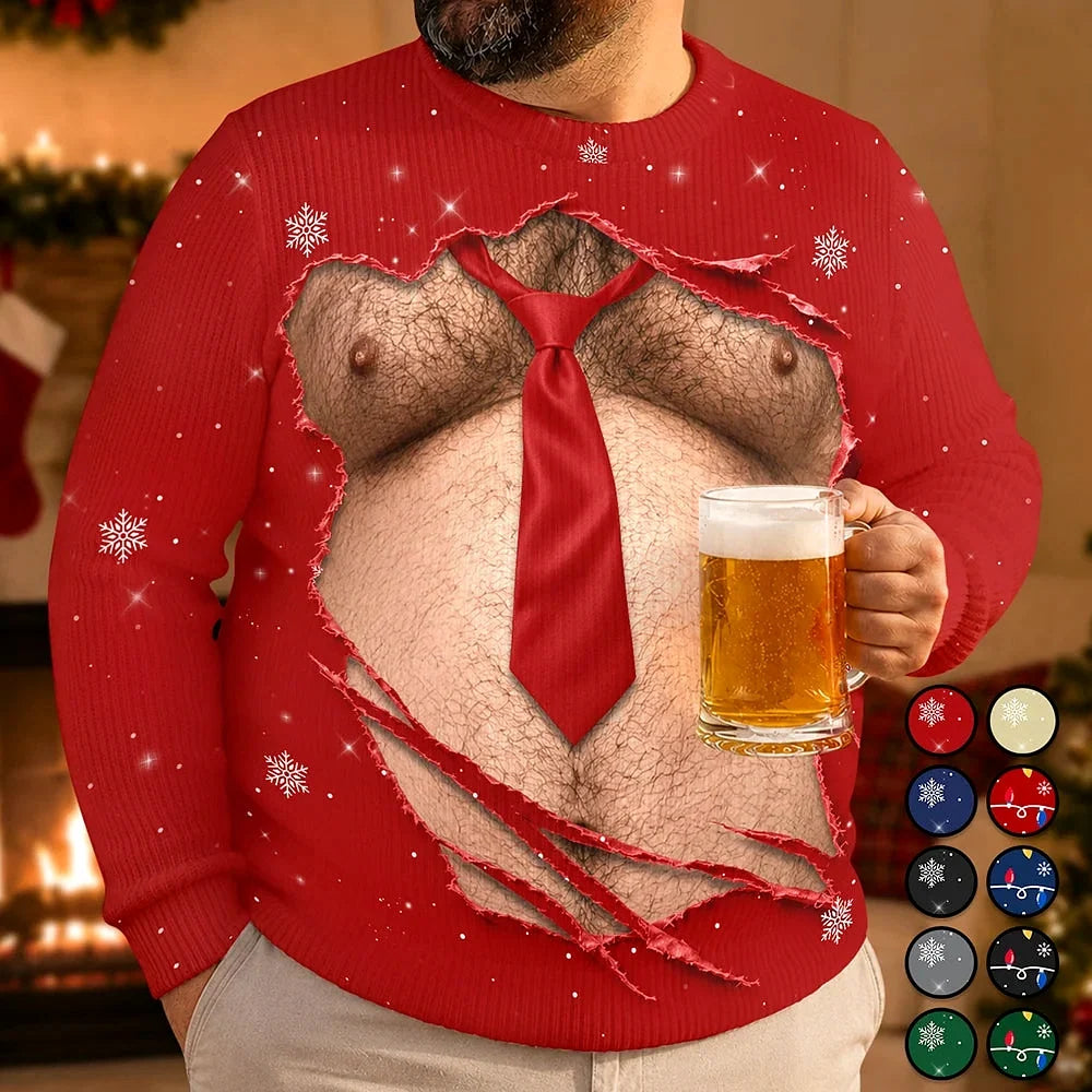 Christmas Gift For Husband Dad Grandpa - Personalized Funny Hairy Belly Abs Body Unisex Ugly Sweater