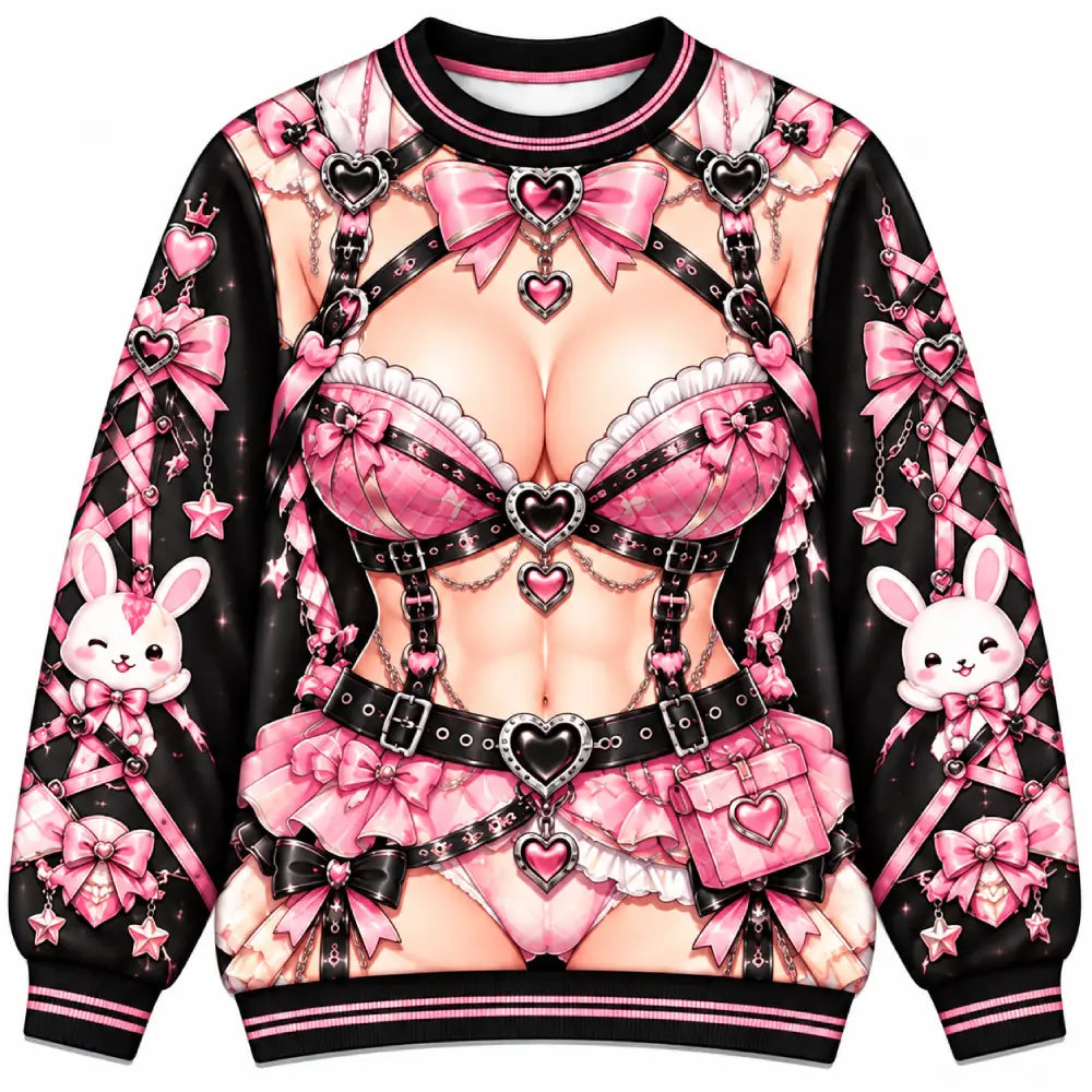 Gothic Anime Pink & Black Funny Christmas Crewneck