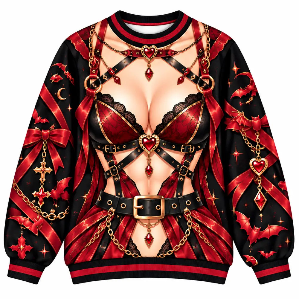 Anime-Inspired Black & Red Funny Christmas Crewneck