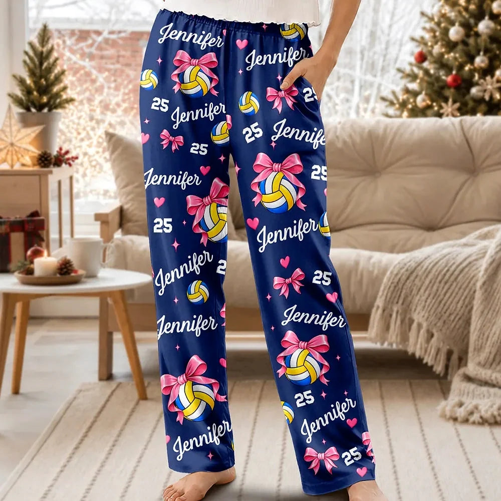 Personalized Volleyball Pajama Pants – Custom Name & Number Lounge Pants