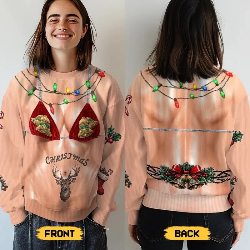 Funny Christmas Body Illusion Sweatshirt – Festive Reindeer Ugly Sweater