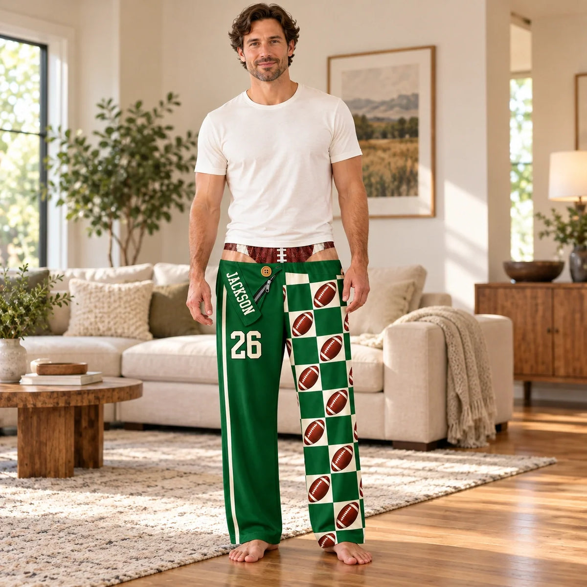 Custom Name and Number Football Gifts for Men - Personalized Pajamas Pants