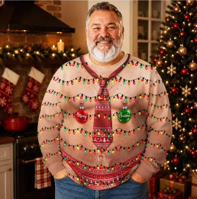 Funny Mankini Body Illusion Ugly Christmas Sweater – Holiday Party Sweatshirt