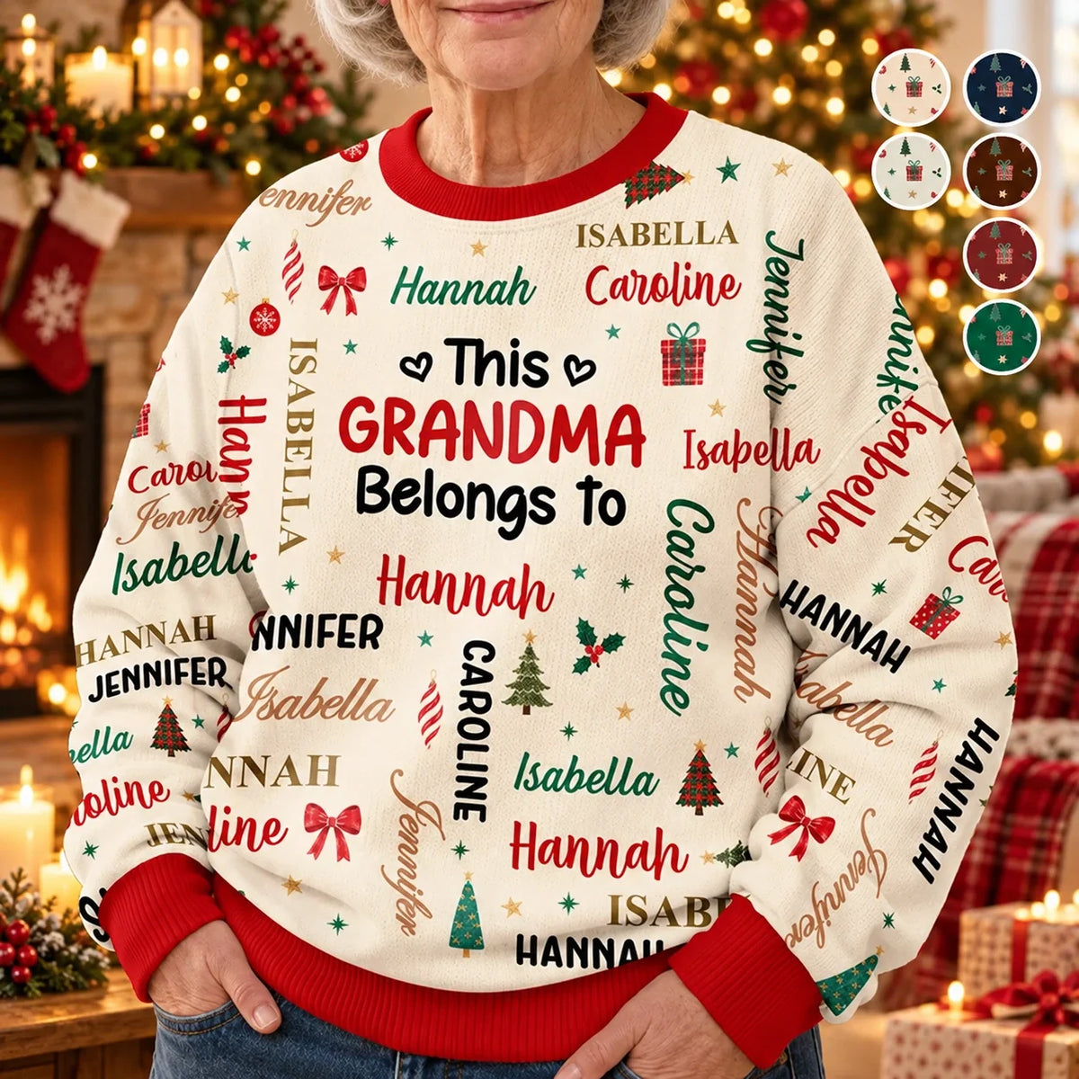 Christmas Gift For Grandma Nana - Personalized Kids Names Unisex Ugly Sweater