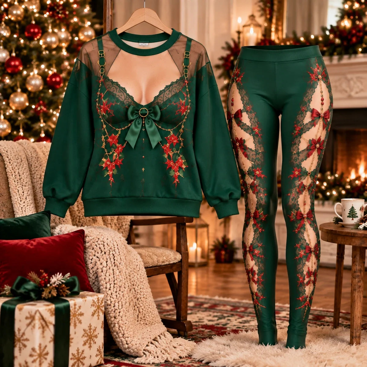 Emerald Christmas Illusion Sweatshirt & Leggings Set