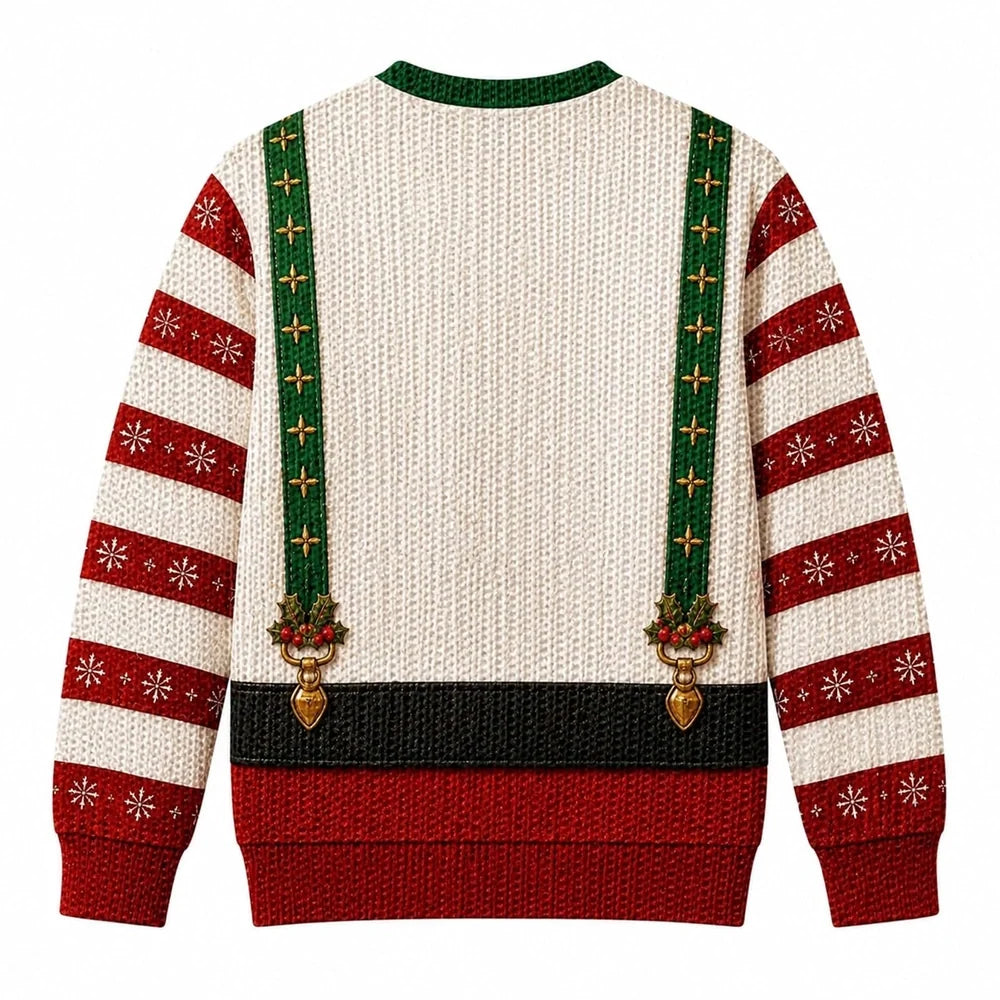 Funny Christmas Sweater for Men, Optical Illusion Santa Sweater, Fake Abs & Belt Design, Novelty Ugly Christmas Sweater