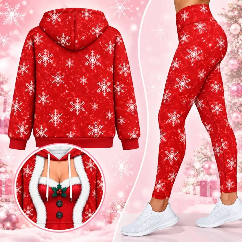 Santa-Inspired Christmas Hoodie & Leggings Set – Festive Printed Holiday Outfit