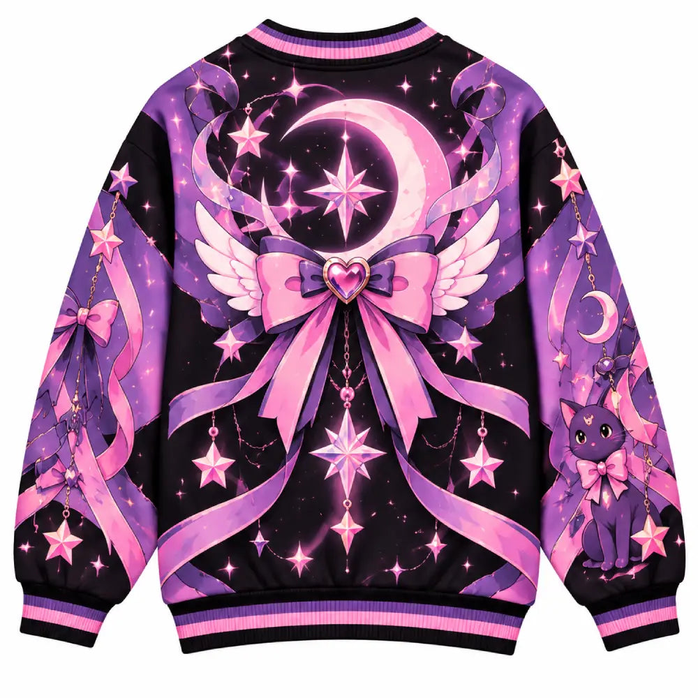 Kawaii Magical Gothic Christmas Sweatshirt, Funny Anime Illusion Printed Crewneck | Purple & Black