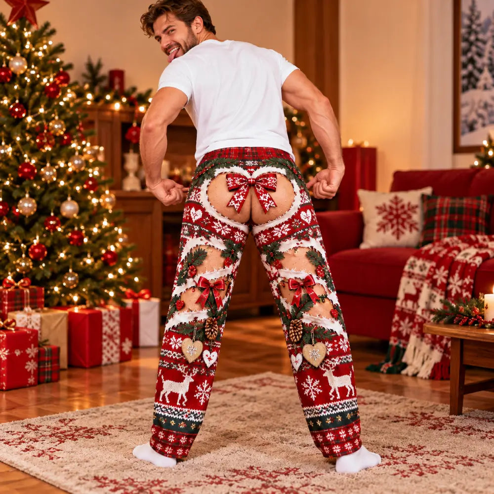 Men's Funny Christmas Pajama Pants – 3D Printed Ripped-Look Holiday Lounge Pants