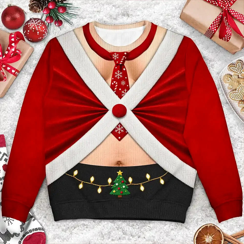 Christmas Gift For Husband Dad Grandpa - Personalized Santa Elf Hairy Belly Unisex Ugly Sweater