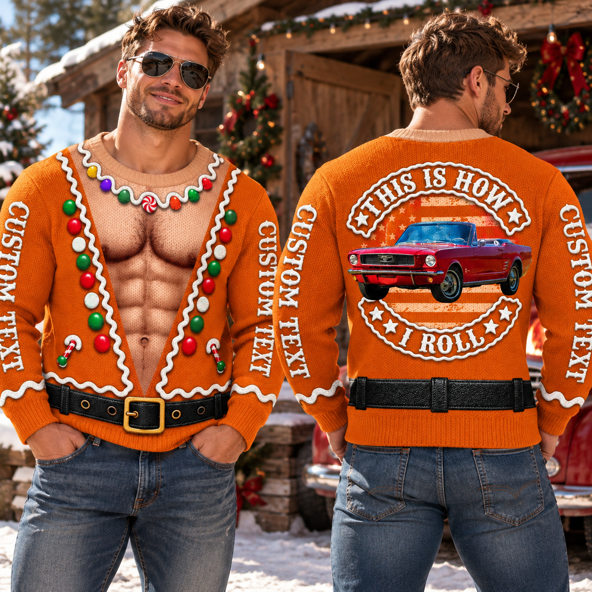 Personalized Classic Car Christmas Pullover – Custom Photo Funny Holiday Top for Car Lovers