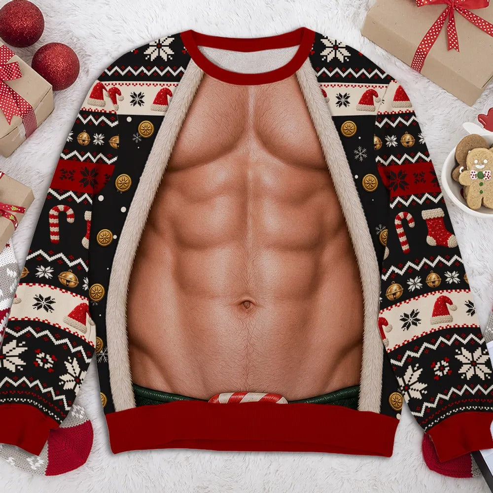 Funny Christmas Muscle Illusion Sweatshirt – Personalized Holiday Sweater