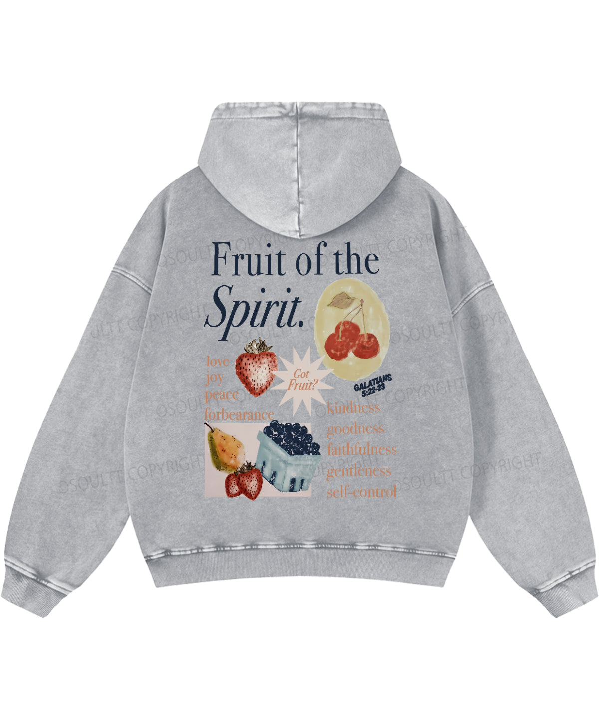 Fruit Of The Spirit Double Sided Washed Christian Hoodie