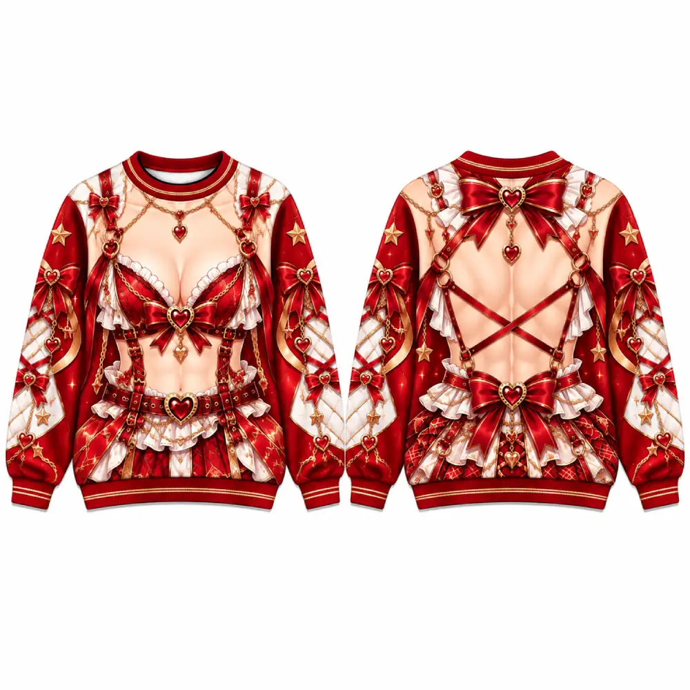 Anime-Inspired Red & White Funny Christmas Crewneck