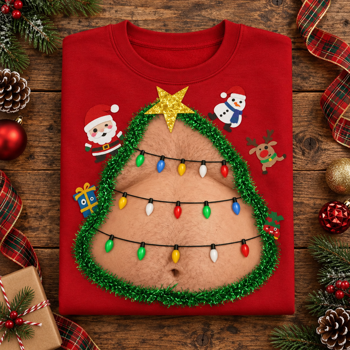 Custom Skin Tone Christmas Belly Crewneck – Funny Dad Bod Ugly Christmas Sweatshirt