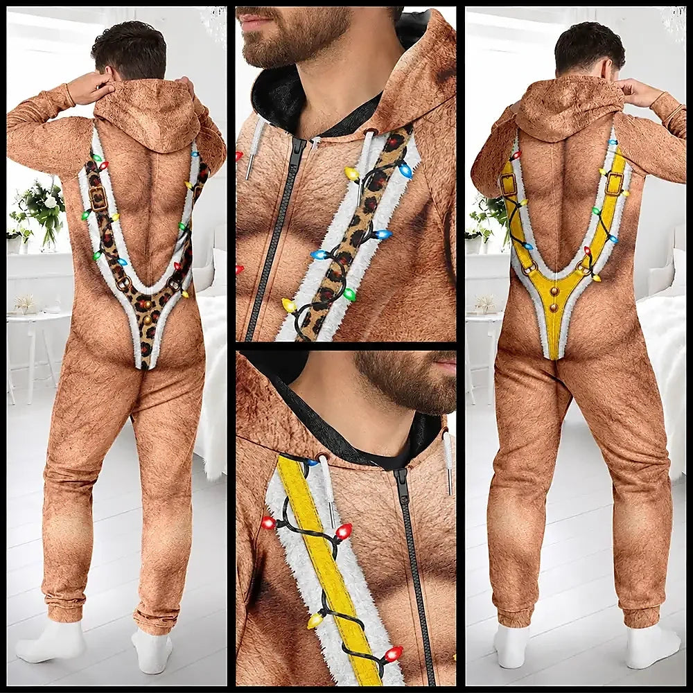 Funny Santa Hairy Body Gifts For Husband Dad Grandpa Brother - Personalized Overall Onesie Hooded Jumpsuit