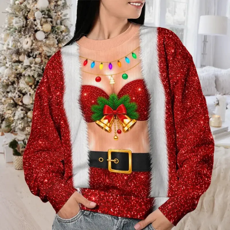Funny Bell Bust Christmas Sweatshirt – Sparkly Holiday Statement Sweater