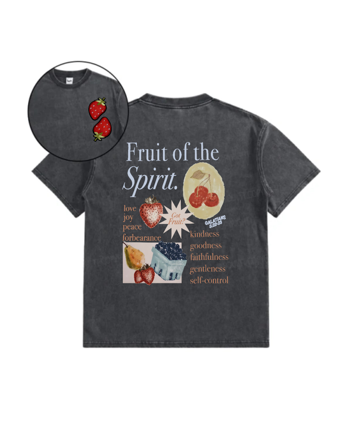 Kids Fruit Of The Spirit Double Sided Washed Christian T-shirt