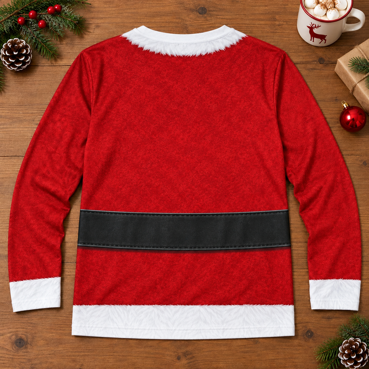 Custom Skin Tone Santa Hairy Chest Ugly Christmas Sweater – Funny Open Suit Body Illusion Sweatshirt