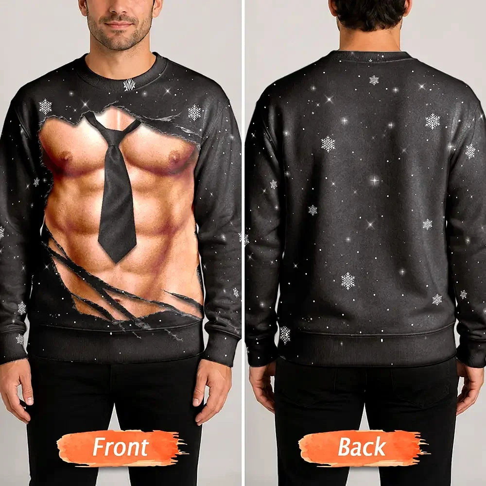 Christmas Gift For Husband Dad Grandpa - Personalized Funny Hairy Belly Abs Body Unisex Ugly Sweater