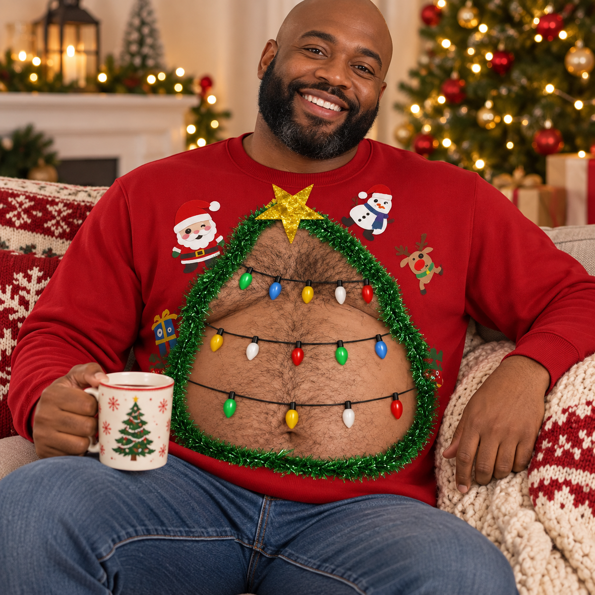 Custom Skin Tone Christmas Belly Crewneck – Funny Dad Bod Ugly Christmas Sweatshirt