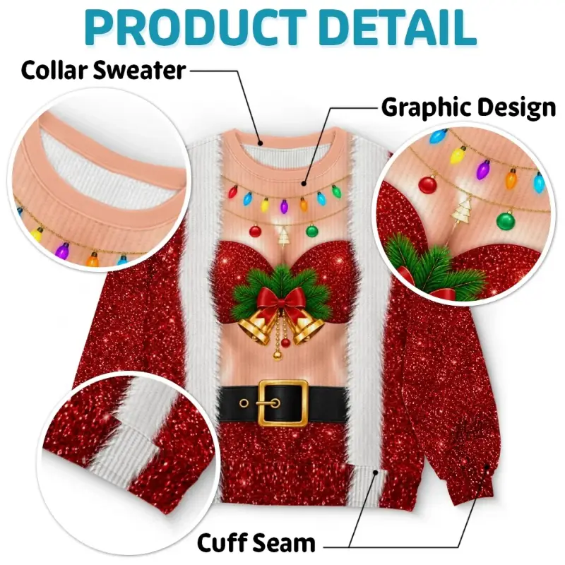 Funny Bell Bust Christmas Sweatshirt – Sparkly Holiday Statement Sweater