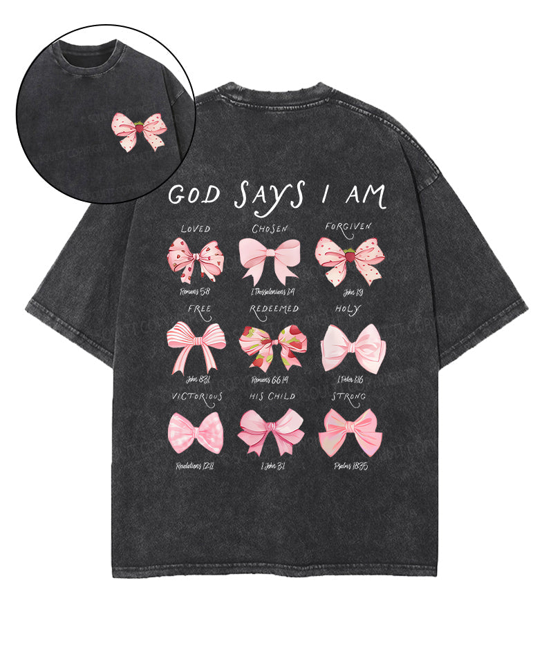 God Says I Am Double Sided Unisex Washed Christian T-shirt