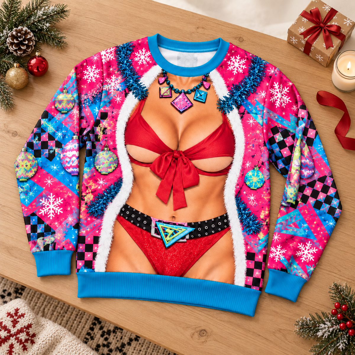 Custom Skin Tone 80s Christmas Sweater – Retro Party Print Sweatshirt