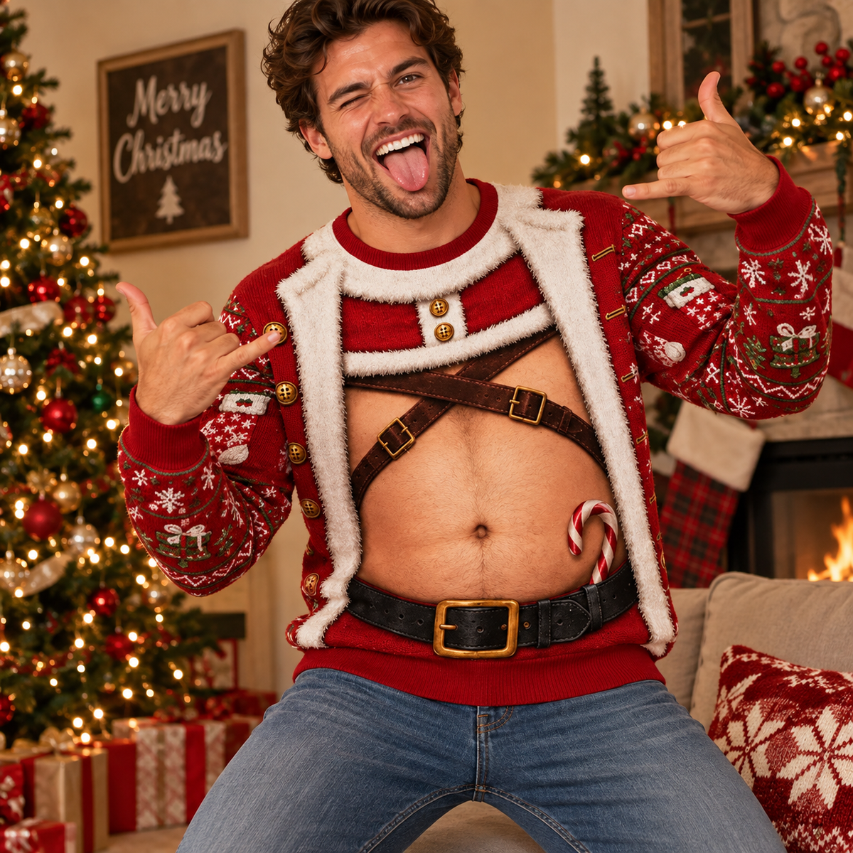 Custom Skin Tone Santa Body Ugly Christmas Sweater – Funny Holiday Party Sweatshirt