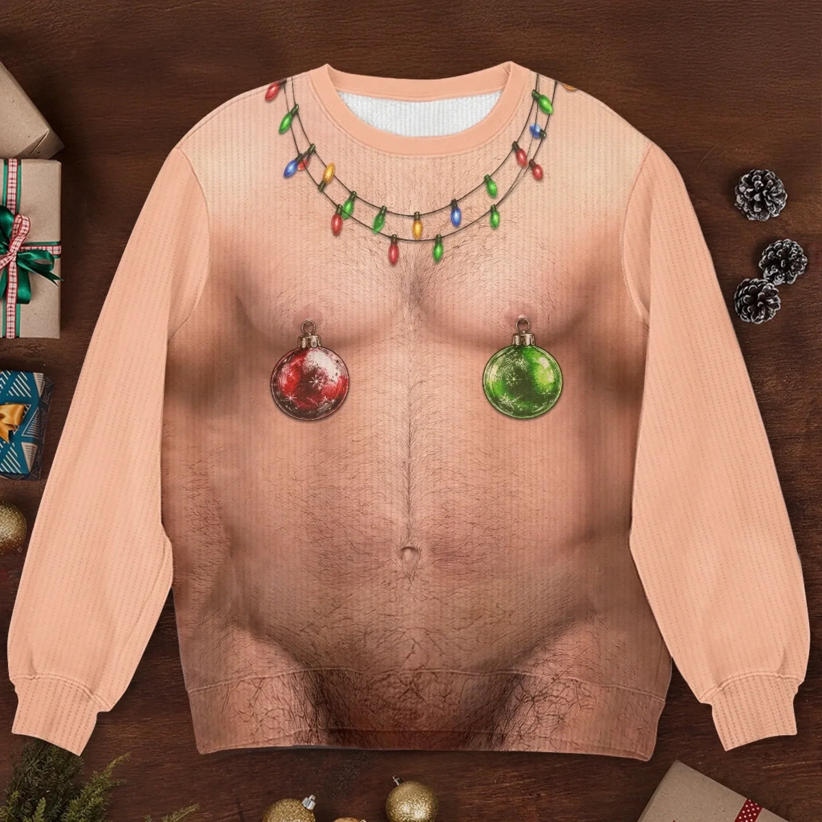Funny Christmas Body Illusion Sweatshirt – Ornament Chest Design