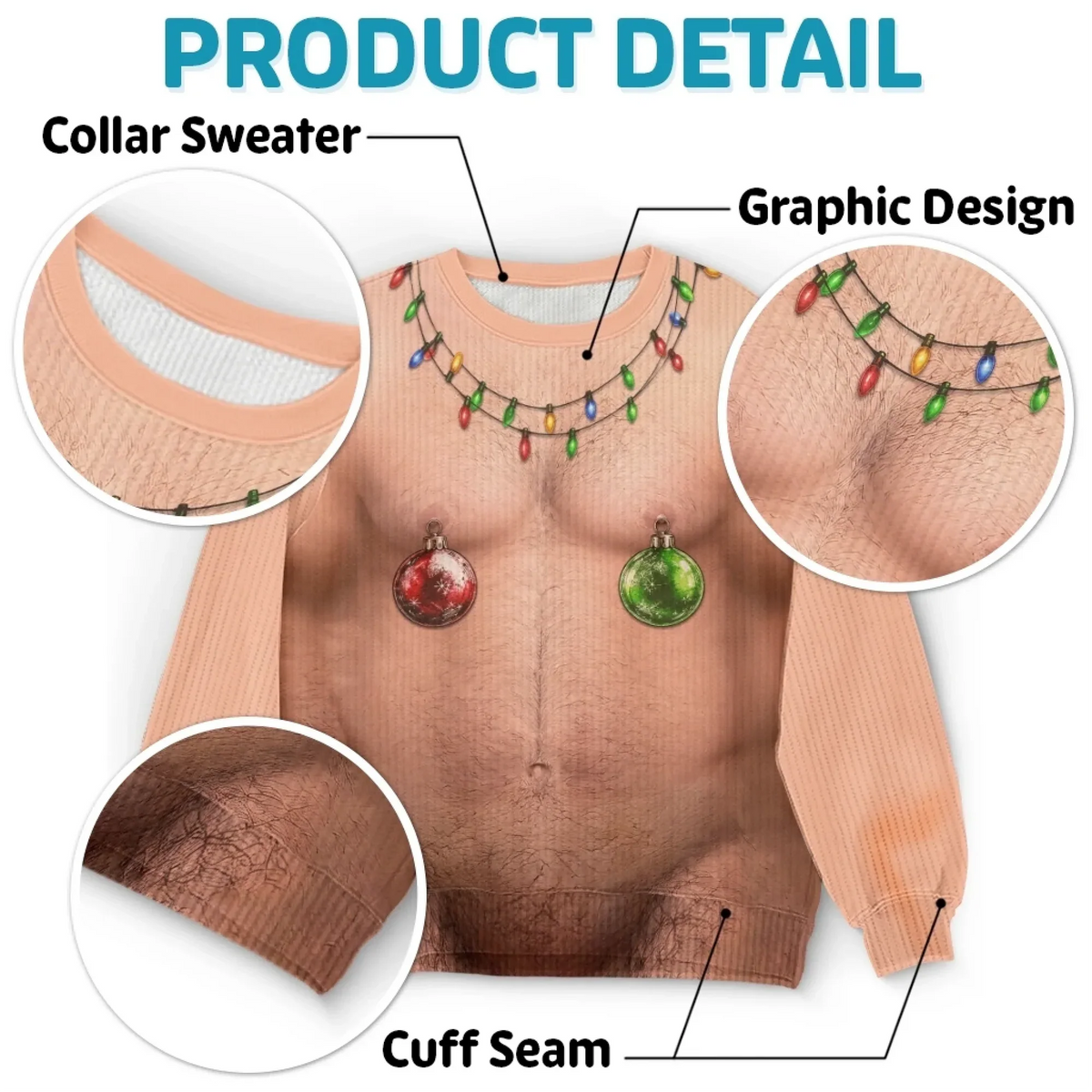 Funny Christmas Body Illusion Sweatshirt – Ornament Chest Design