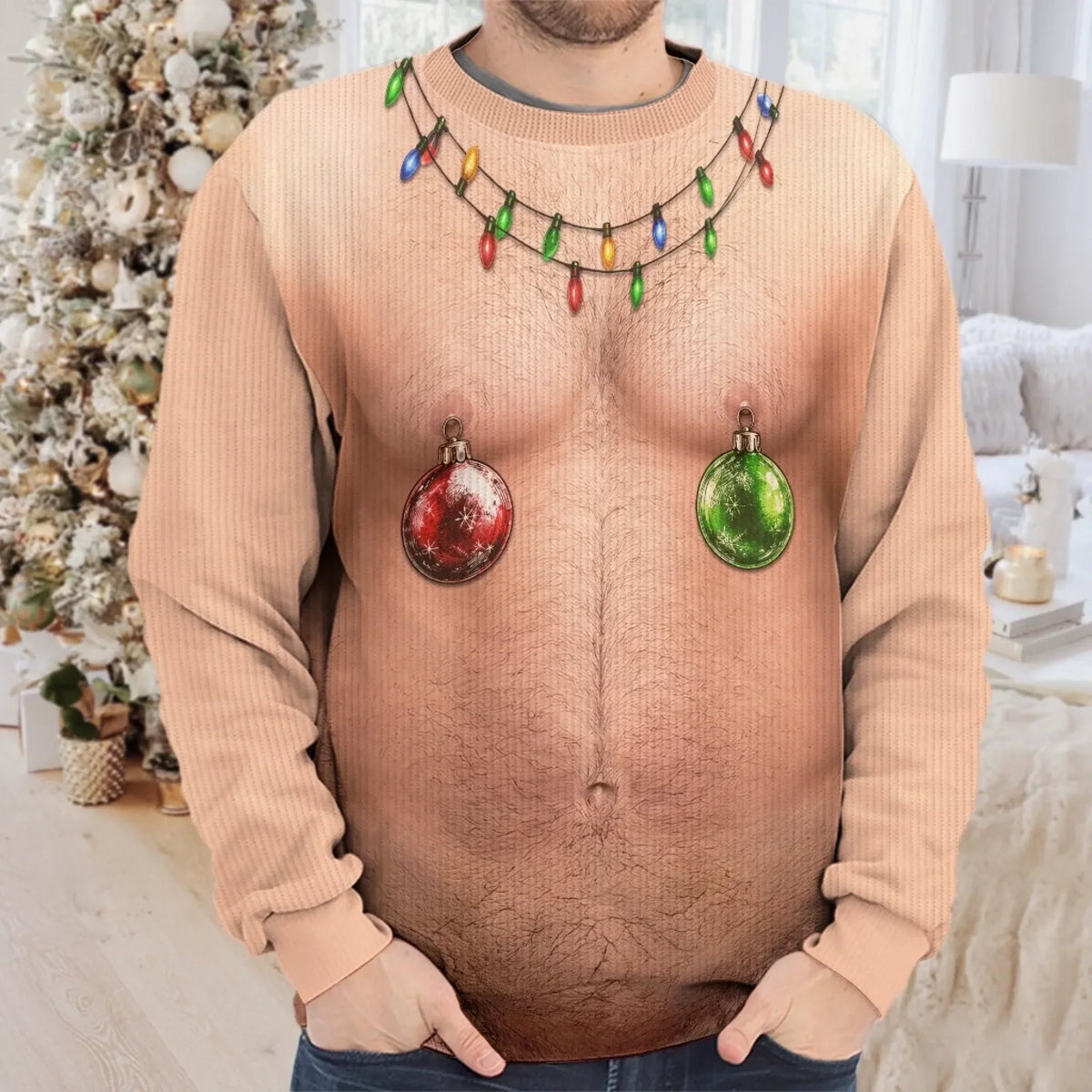 Funny Christmas Body Illusion Sweatshirt – Ornament Chest Design