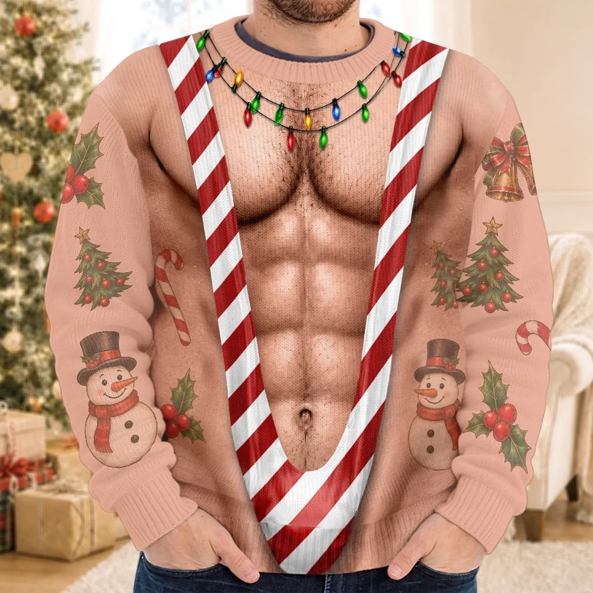 Personalized Funny Christmas Sweatshirt – Candy Cane Mankini