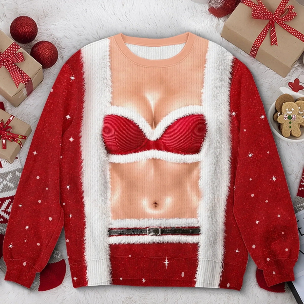Funny Santa Bikini Print Sweatshirt – Novelty Christmas Costume Sweater