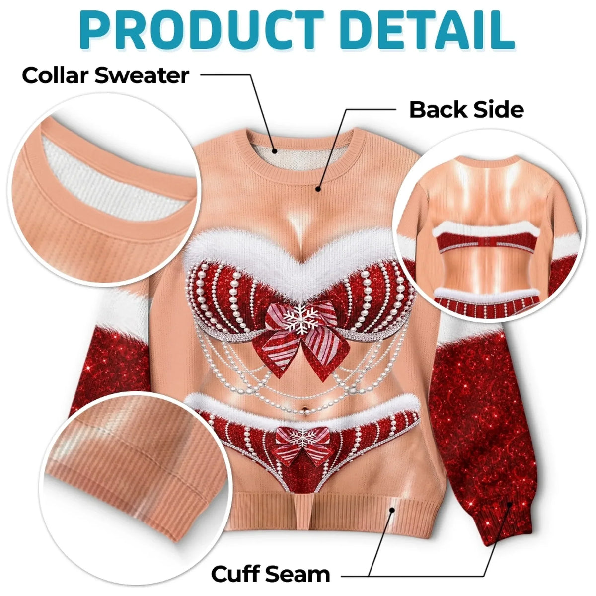 Funny Glam Santa Lingerie Print Sweatshirt – Eye-Catching Christmas Pullover