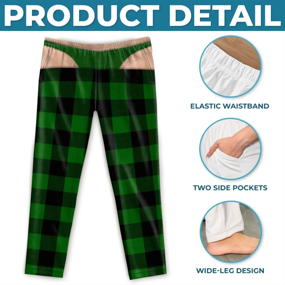Funny Optical Illusion Christmas Plaid Pajama Pants – Men's Ugly Christmas Loungewear