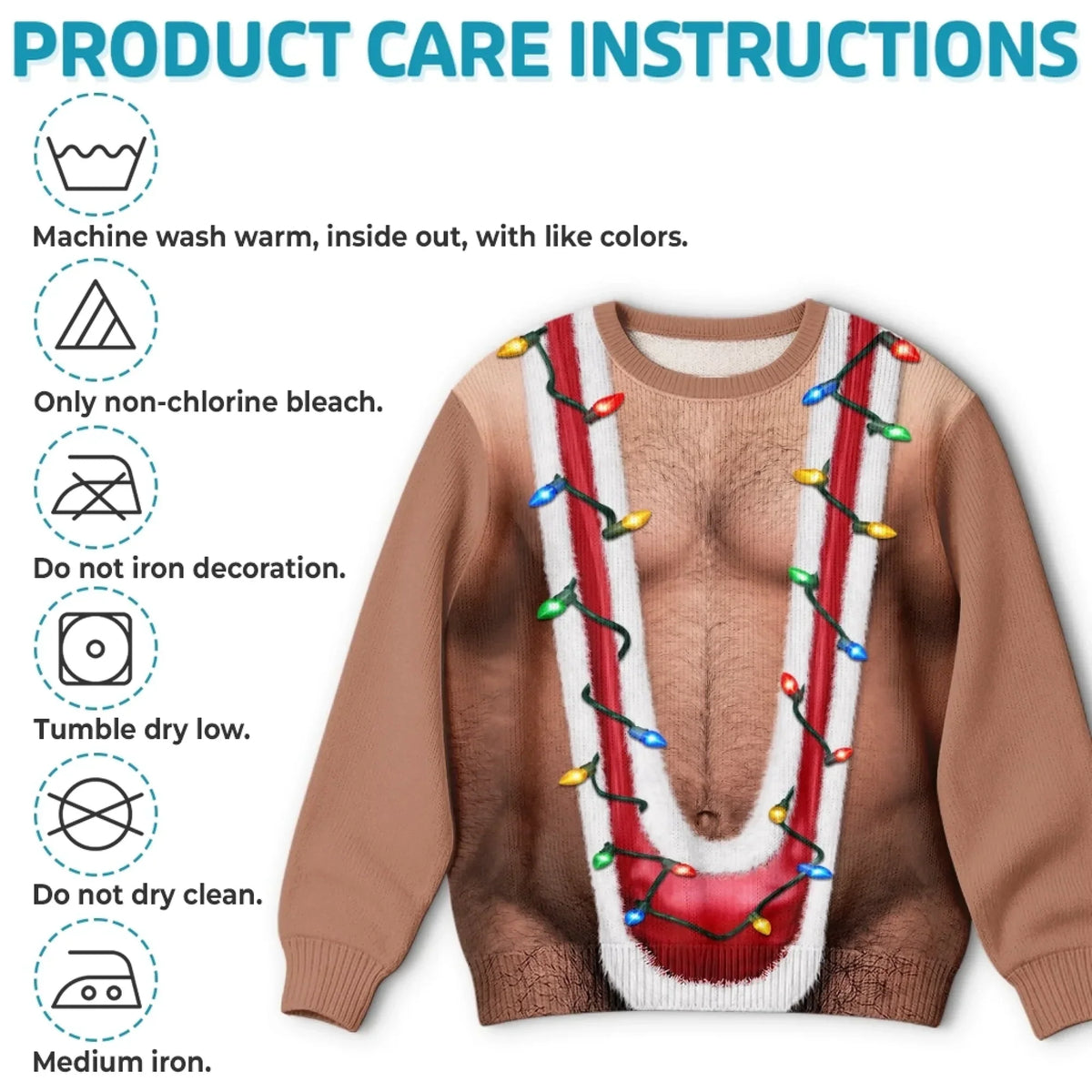 Funny Christmas Light Fake Chest Print Sweatshirt – Festive Gag Party Sweater
